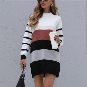 Fall Color Matching Knitted Sweater Dress