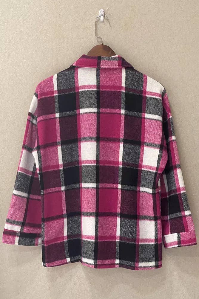 UNISHE XC1238 Plaid Flannel Shacket Jacket Women: Black / L