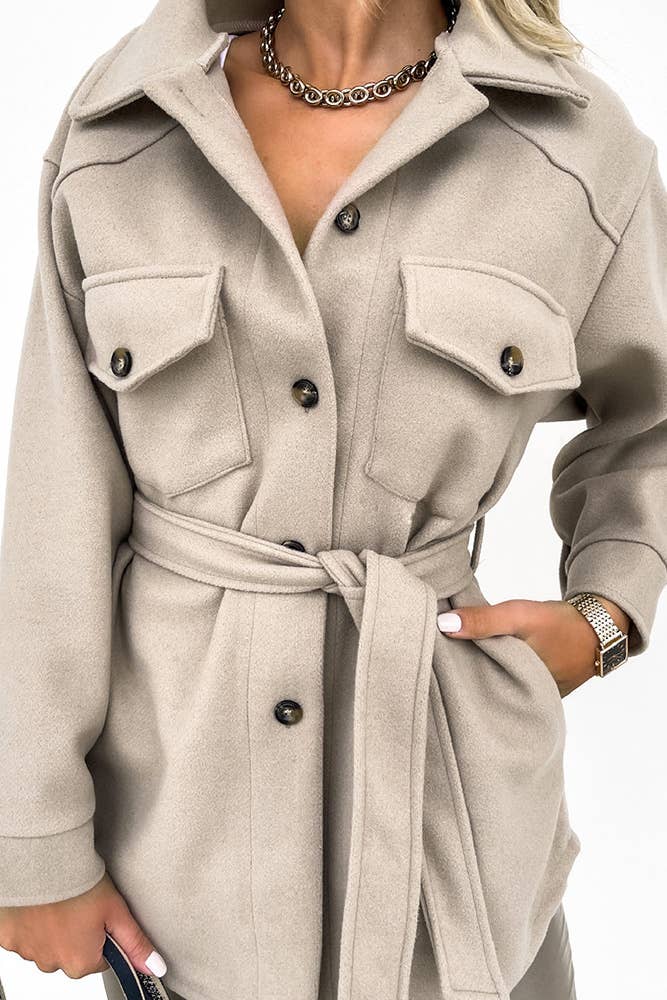 Plain Button Up Pockets Jacket Coat ZK230: White / L