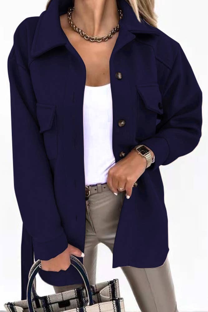 Plain Button Up Pockets Jacket Coat ZK230: White / L