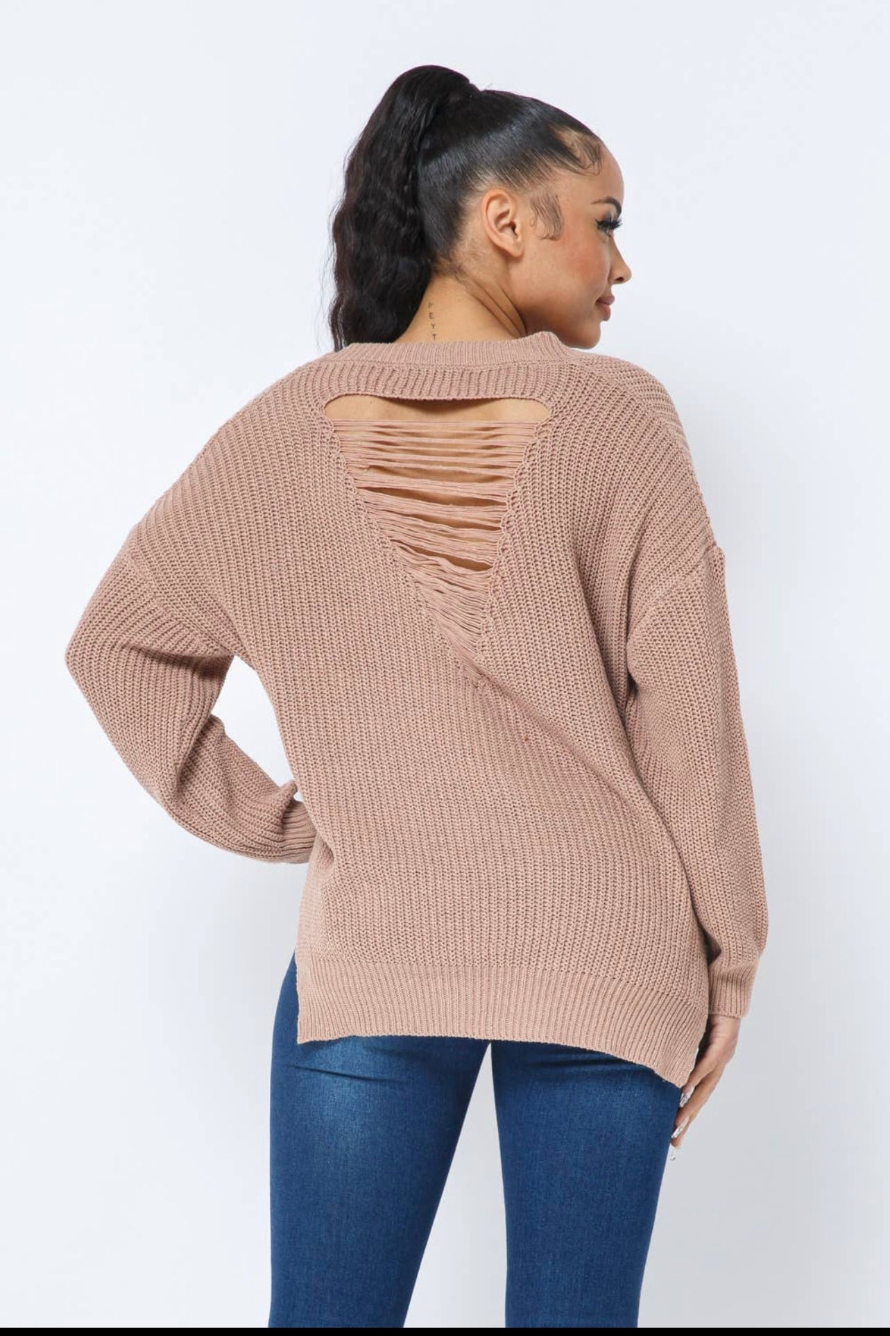 Oversized Knit Front And Back Cozy Distressed Sweater