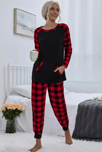 Red Plaid Long Sleeve Pajamas Sets