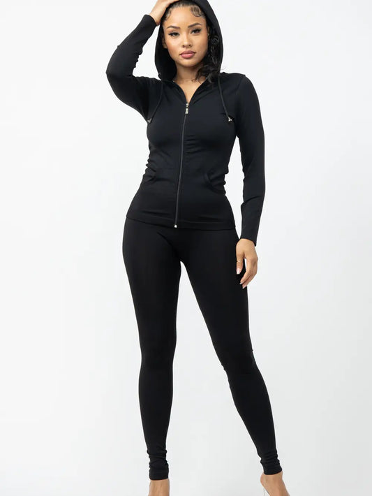 Seamless Zip Up Hoodie And Leggings Set