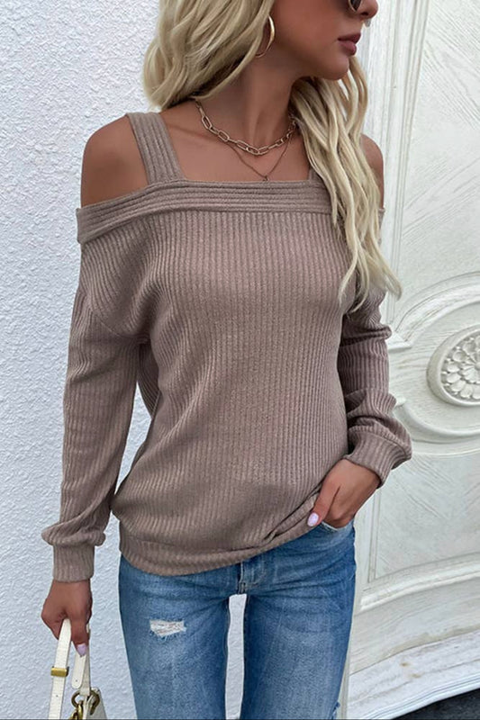 Shoulder Boat Neck Long sleeve Top