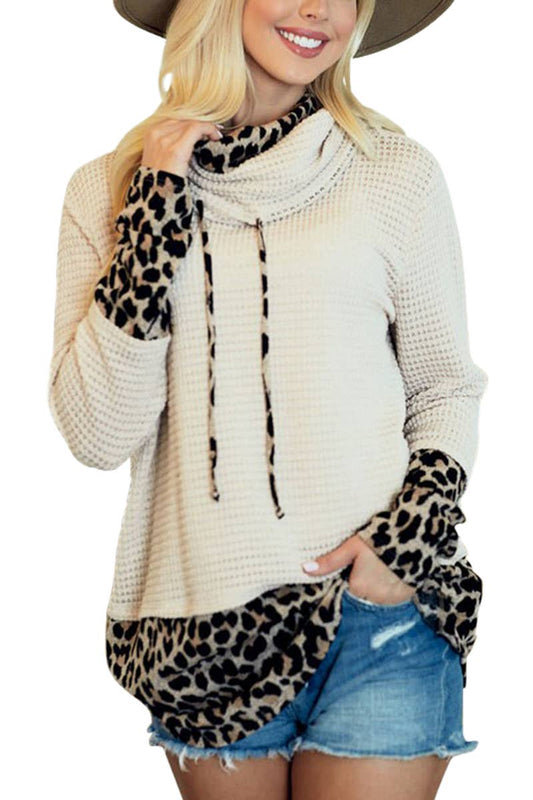 Popcorn Waffle Double Cowl Neck Top